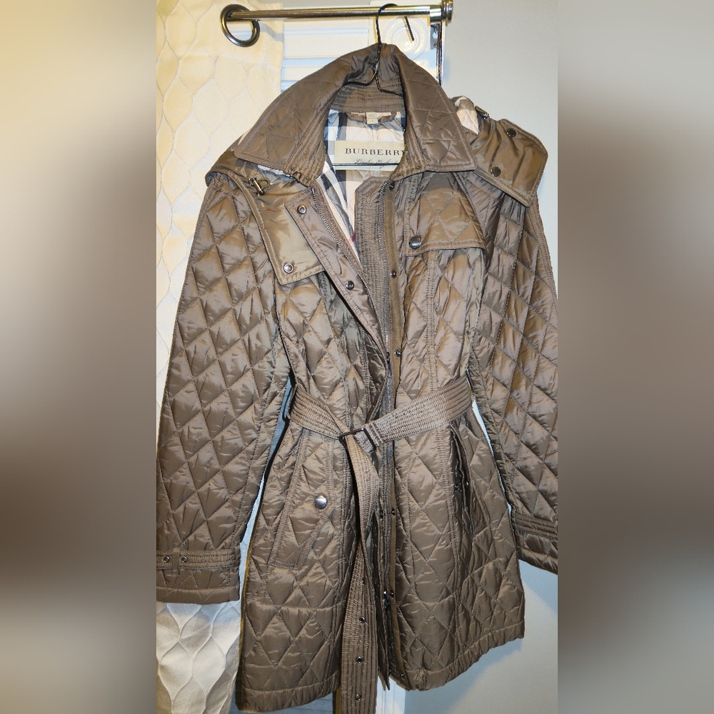 Burberry London Mink Quilted Nylon Belted Zip Coat